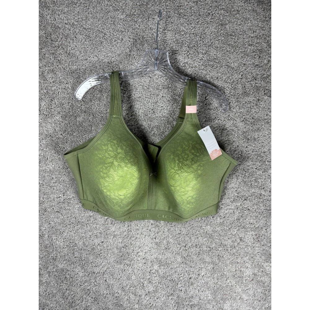 Cacique Lightly Lined No Wire‎ Bra Plus Size 46DD Green Lace Front Close